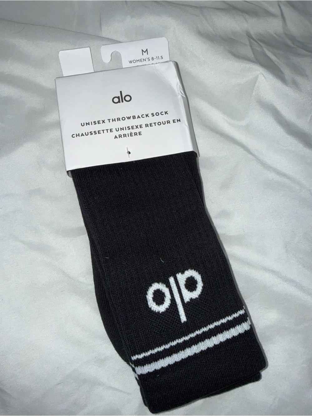 Alo Unisex Throwback Socks - Black with White Logo